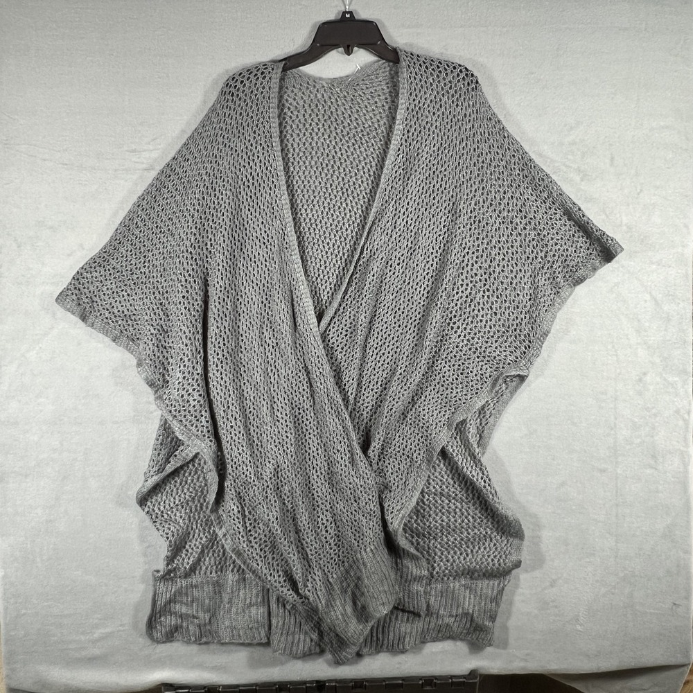 Hand Made Chic Gray Open Knit Draped Poncho Cardigan Wrap Sweater Women's OS